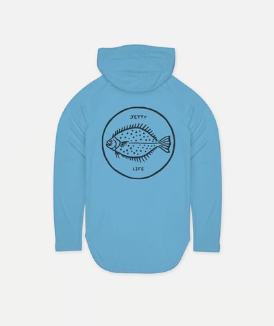 Load image into Gallery viewer, Jetty Flounder UV Hoodie Blue - FULLSEND SKI AND OUTDOOR
